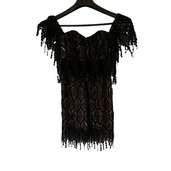 STONE Cold Fox Black Coctail Party Mini Dress Lace Overlay‎ Off the Shoulder 1 - Picture 1 of 11